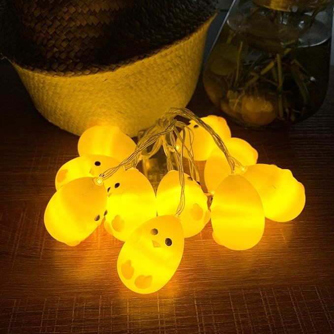 Little Yellow Chicken String Light Easter Decorations, Cute Animal Chicken Decoration Lights, Battery Operated 4.9 ft 10 LED Lights for Home Decor, Party, Birthday, Camping, Kid Bedside lamp