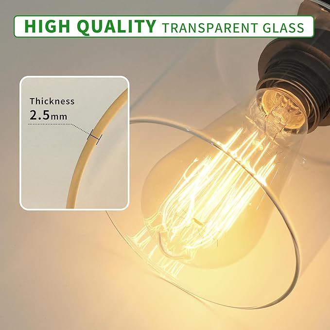 3 Light Pendant Lighting, Farmhouse Hanging Light Fixture for Kitchen Island & Dining Room, Industrial Vintage Ceiling Lamp with E26 Base, Adjustable Height, with Clear Glass 4.7" Shades