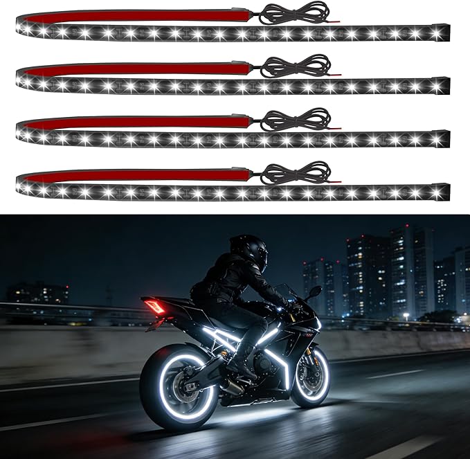 Led Light Strip Exterior Interior 24inch 5050 SMD Led Strip Light IP68 Waterproof Flexible Lights 12V for Car SUV Truck Marine Boat Golf Cart White Pack of 4