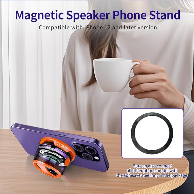 G200 Magnetic Bluetooth Speaker, Multifunctional Portable Mini Speakers with RGB Light, 3D Surround Sound, 7H Playtime, Phone Stand for iPhone Android, Gifts for Teens, Orange