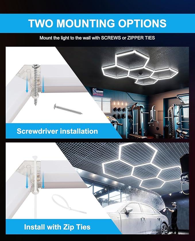 Hexagon led Lights: DIY Ceiling LED Light Hexagon Garage Lights 63070LM for Warehouse Workshop Barbershop Car Care Wash Room Auto Beauty Shop Gym Exhibition Hall 14 Grids without Rectangle Frame 6500K