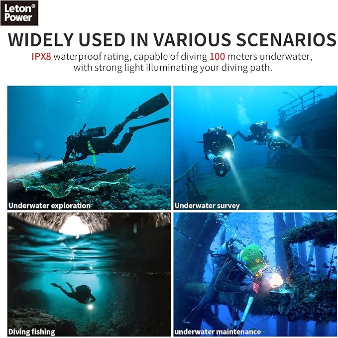 26S 5000 Lumens Dive Light - 5 Modes, 6H Long Runtime Underwater Flashlight, USB-C Rechargeable Diving Torch, IP68 Waterproof 328FT Scuba & Snorkeling Safety Dive Lights for Night Diving