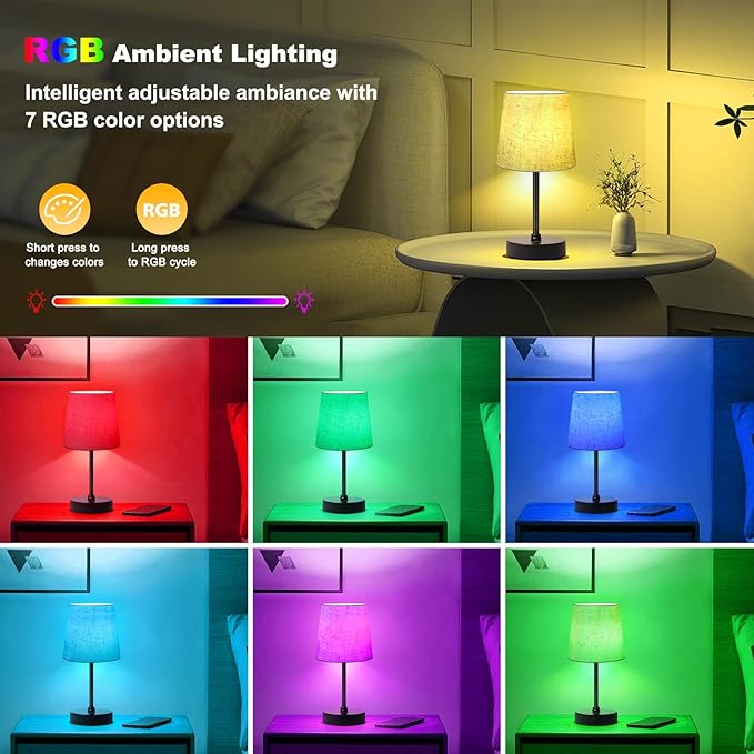 Small Cordless Table Lamp,5000mAh Rechargeable Battery Operated Desk Lamp,3 Colors & 7 RGB Stepless Dimmable, Portable Touch Wireless Lamp for Bedroom,Dining Table,Restaurant 2 Pack (Flaxen)
