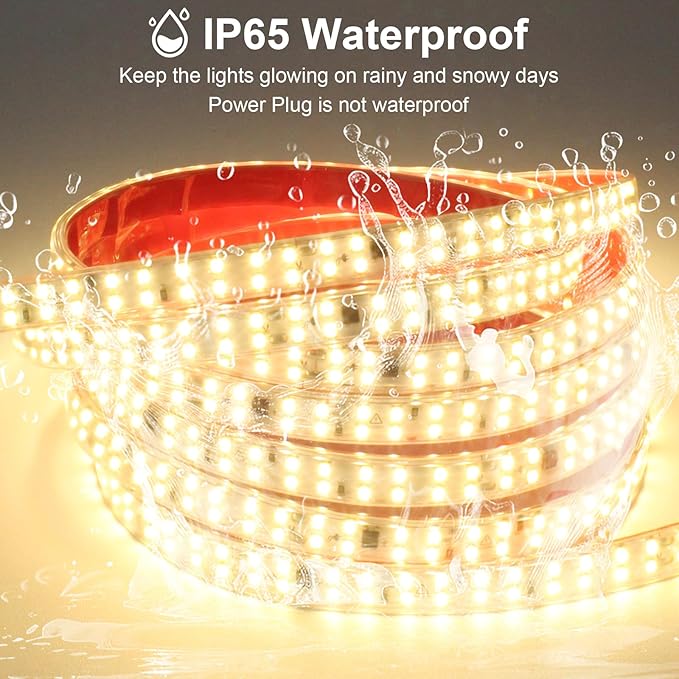 AC 110V LED Rope Lights Outdoor Waterproof IP65 9.84ft Cuttable LED Strip Lights 240LEDs/m 3000K Warm White LED Light SMD 2835 with Adhesive Tape Lights for Bedroom Outdoor Indoor Decor