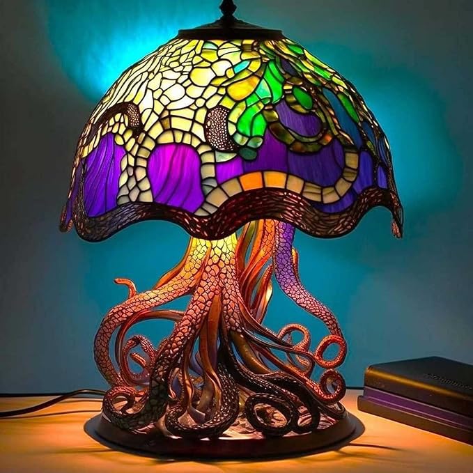 Mmoneyake Painting Mushroom Table Lamp, 5.9 Inch Hight Stained Plant Series Night Light, Bohemian Resin Mushroom Decorative Bedside Lamp for Bedroom Living Room Home Office Decor Gift