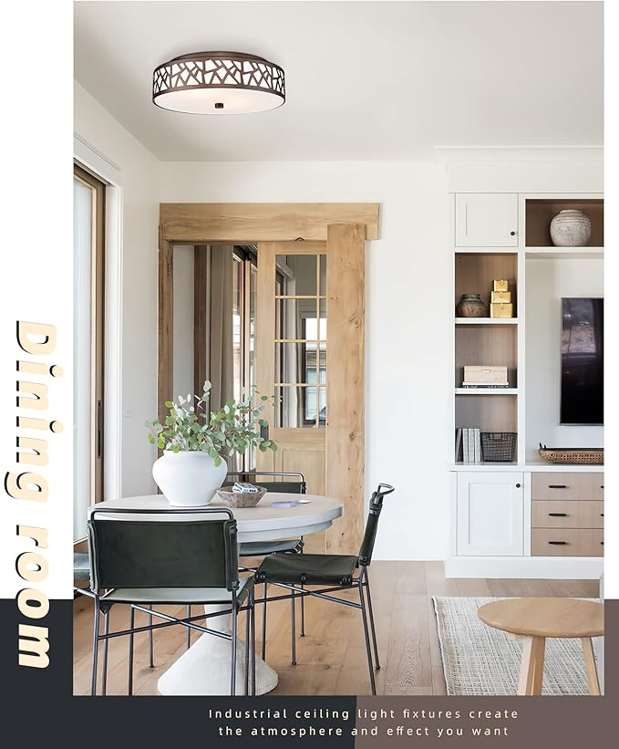 2 PK Flush Mount Ceiling Light Fixture, 12 Inch Ceiling Light Fixtures with Frosted Glass Shade, 2 - Bulb Oil Rubbed Bronze Light Fixtures Ceiling Mount for Bedroom, Hallway, Kitchen, Bathroom