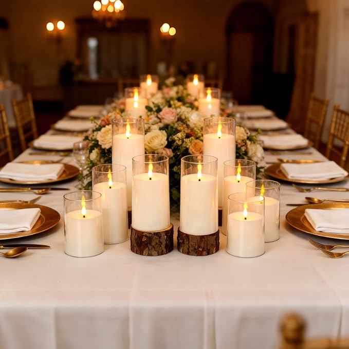 Flickering Flameless Candles Battery Operated with Remote and 2/4/6/8 H Timer Acrylic Led Pillar Candles Pack of 9 (D 3" xH 4" 5" 6") with Realistic 3D Wick Candles for Home Decor(White)