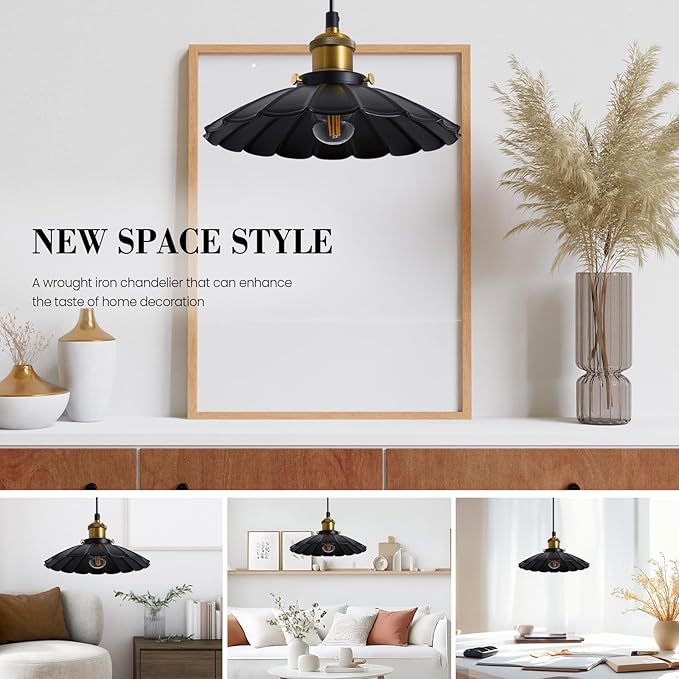 Plug in Hanging Light, Vintage Black 9.8 Inch Lampshade 14Ft Plug in Pendant Light for Dining Room and Living Room, Kitchen Island Retro On/Off Switch Hanging Lamp Fixtures 2Pack