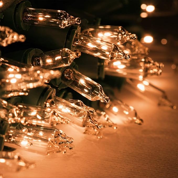 Mudder 60 Count Christmas Tree Replacement Light Bulbs 2.5v 0.425 Watt Replacement Bulb Mini Incandescent Wire String Lights Decoration for Prelit Xmas Tree(Green Base with Warm White Bulb)