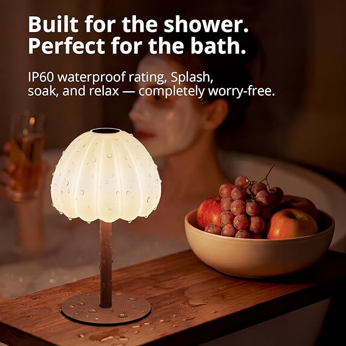 Hifree Rechargeable Waterproof Shower Lamp, IP65 Cordless Touch Dimmable Small Light for Inside Shower, 4500mAh Battery Operated Color Changing Water Proof Table Lamp for Bathroom, Bedroom, Outdoor