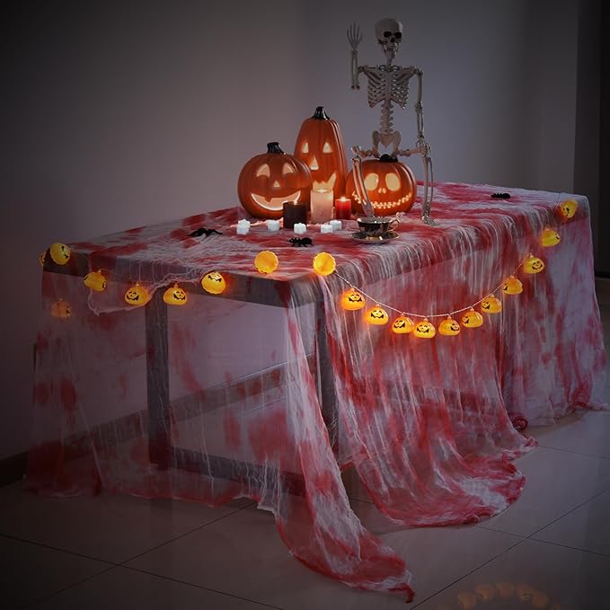 [2 Packs] Halloween Creepy Cloth, Spooky Giant (48 x 240 in.) Cheese Cloth Tapestry for Party Supplies Decorations Outdoor Yard Home Wall Decor, Black ([1 Packs](80 x 200 in.), White)
