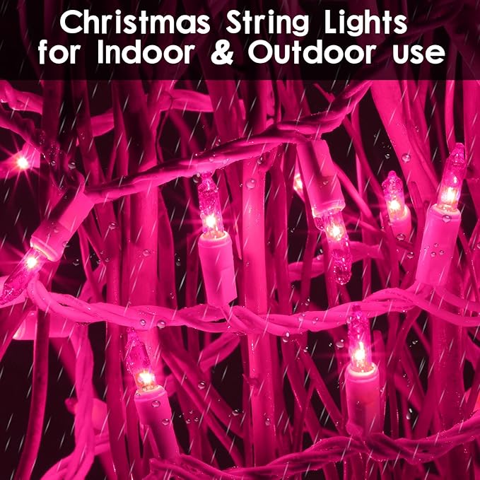100 Count Mini Pink Lights String, 21ft Christmas Tree Lights Plug in,Christmas Pink String Lights for Room, Valentine's Day Outdoor Porch Decor Birthday Celebrations and Weddings Decorations