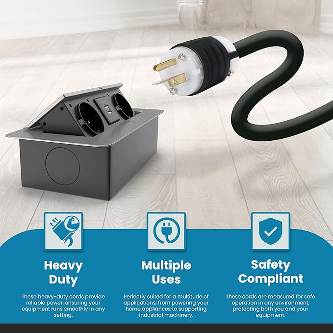 IronBox Electric NEMA 5-20P to 5-20R Extension Cord - 20A, 125V, 12/3 SJT - Heavy Duty Outdoor Generator Cords & Plugs - UL Listed Extension Cable for Data Centers, Camper & More (10 ft, Custom Built)