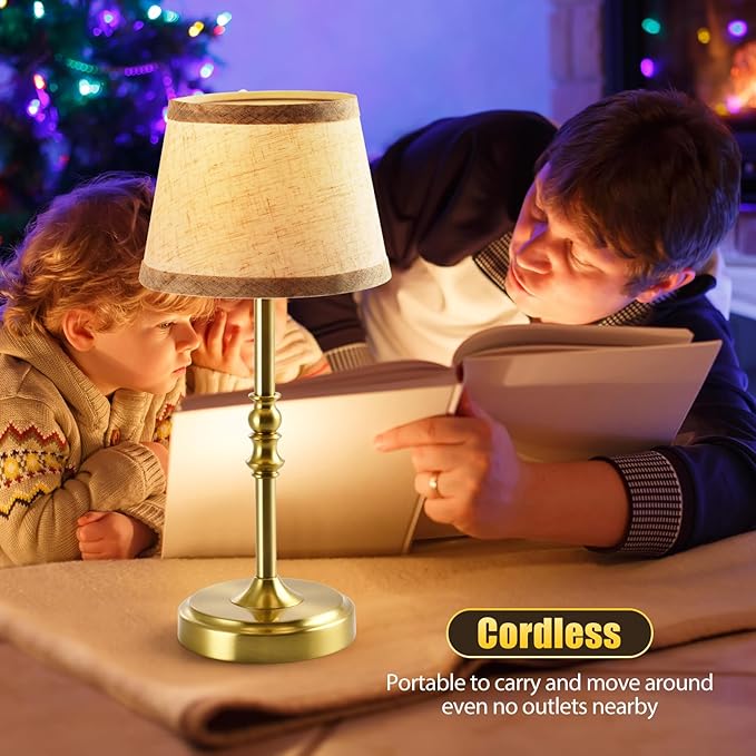 Small Gold Rechargeable Table Lamp,12-14 Inch Tall Vintage Style,Battery Powered Cordless Desk Lamp,Mini Touch Control Bedside Lamp,Warm Light 3000K for Nightstand Bedroom Counter Living Room-1 Pack