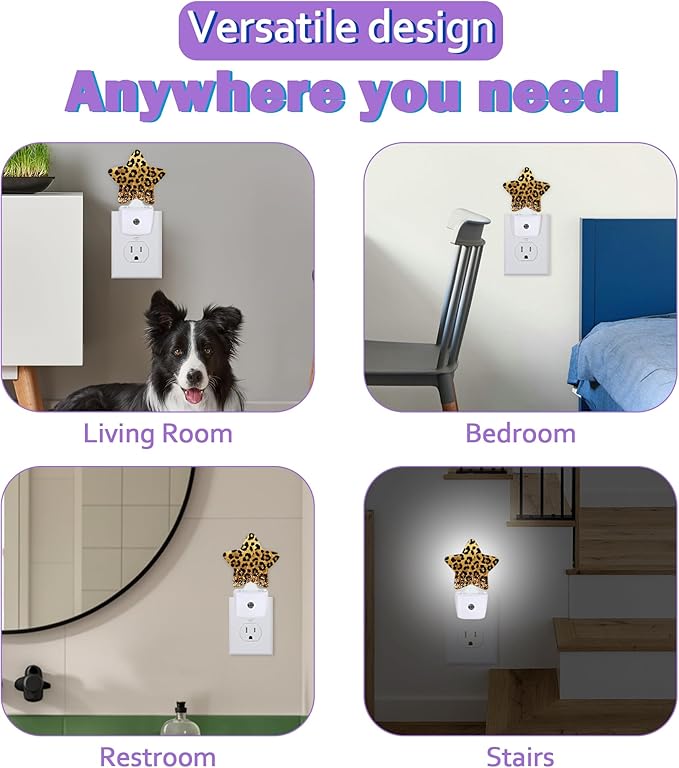 Energy Efficient Nightlights Plug in Wall, Leopard Prink Night Light for Kids Bedroom Decorative, Gold Glitter Dusk-to-Dawn Sensor Sleep Friendly Lamp for Nursery Bathroom Basement