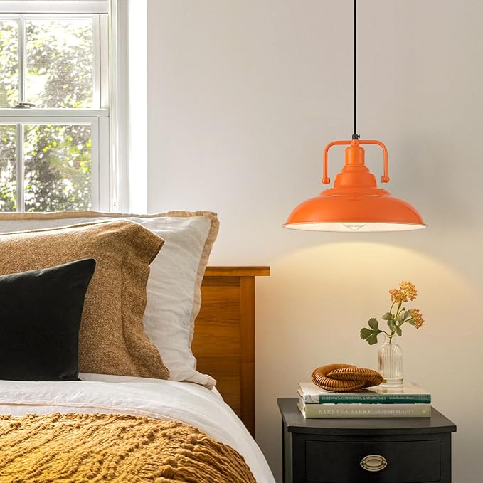 Orange Pendant Light 12.5 inches 3 Packs, Farmhouse Pendant Light, Industrial Pendant Lighting, Kitchen Pendant Lights, Pendant Lights Kitchen Island for Dinning Room Entryway Barn