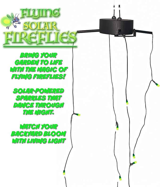 Solar Fireflies | LED Garden Patio Lights | 8 LED Fireflies | Animated Flying Fireflies | Lightning Bug Lights | Naturally Mimic Flight of Real Fireflies | No Wind Required