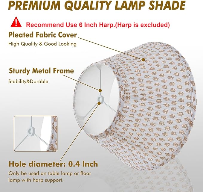 Lamp Shades For Table Lamps,Medium Lamp Shade 7" Top x 13" Bottom x 7.8" Slant Height,Barrel Replacement Lampshade(Spider Fitter), Modern Fabric Pleated Lampshades For Table Lamp 1 Pack(Brown Floral)