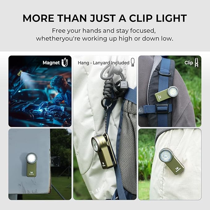 Wurkkos HD03 Rechargeable EDC Flashlight 680 High Lumen Clip Light, Small Flashlight Triple Light Source, 90 High CRI, IPX6 Waterproof, Magnetic Pocket Flashlight for Working Emergency Signal (Green)