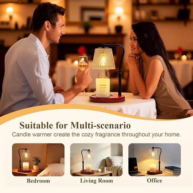 Candle Warmer Lamp with Timer Dimmable, Adjustable Wavy Clear Lamp Candle Warmer for Scented Candles, Housewarming Gift for Spring Home Decor, Women Mom Birthday Gifts with Charming Box & 2 Bulbs