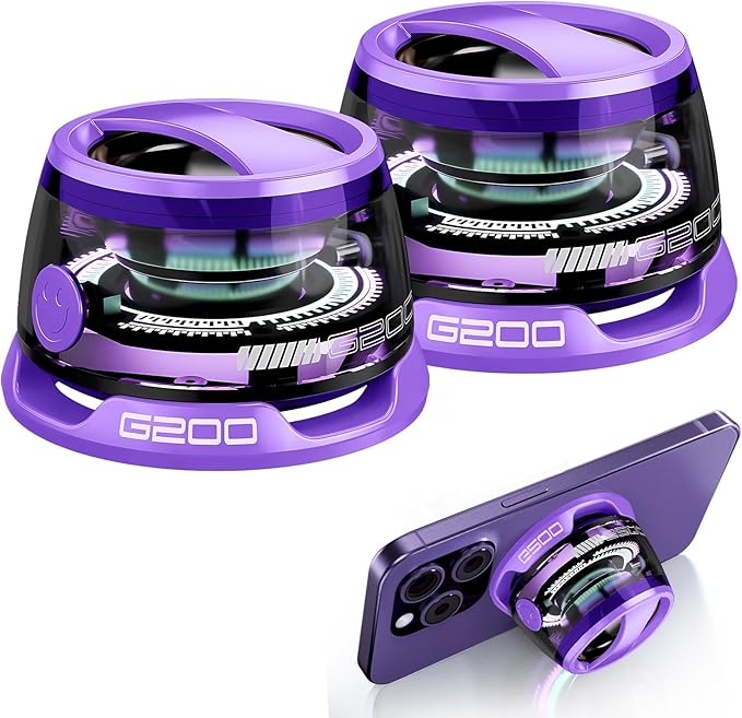 2 Pcs G200 Magnetic Bluetooth Speaker - Multifunctional Portable Mini Speakers with RGB Light, 3D Surround Sound, 7H Playtime, Phone Stand for iPhone Android, Gifts for Teens, Purple