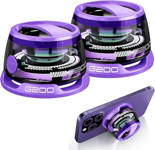 2 Pcs G200 Magnetic Bluetooth Speaker - Multifunctional Portable Mini Speakers with RGB Light, 3D Surround Sound, 7H Playtime, Phone Stand for iPhone Android, Gifts for Teens, Purple
