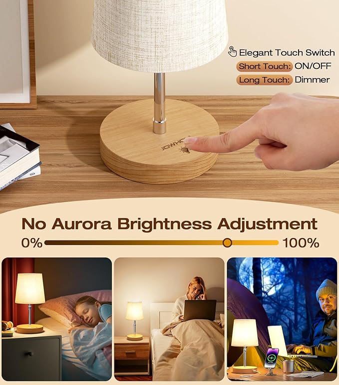 Cordless Rechargeable Lamp - 4000mAh Battery Operated Table Lamp & Power Bank, Touch Dimmable Adjustable Desk Lamp LED Night Light Portable for Patio Camping Restaurant Home, Solid Wood