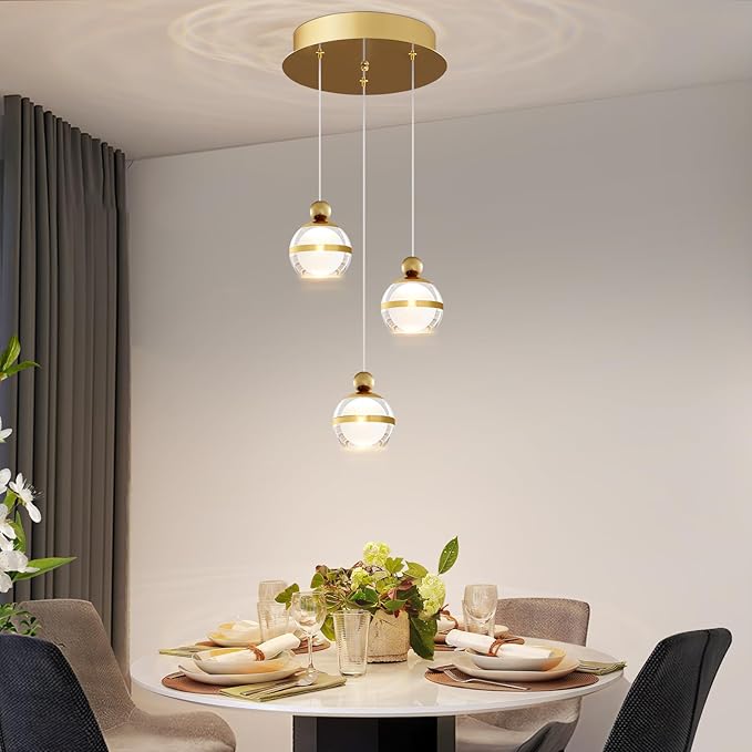 Modern Pendant Lights Gold Globe Cluster Hanging Pendant Light Fixtures Acrylic LED Pendant Lighting Kitchen Island for Dining Room Living Room Bedroom 3 Light