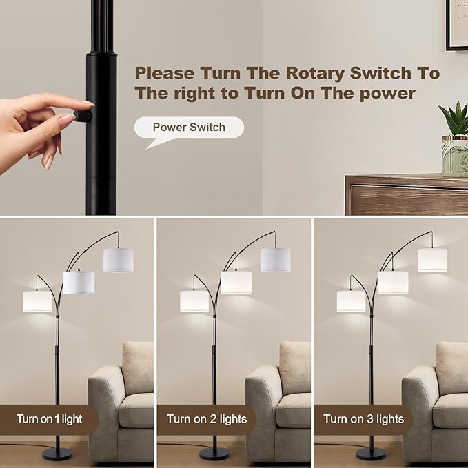 Netin 3 Light Arc Floor Lamps for Living Room, Large Floor Lamp with Remote Control, Modern 80" Tall Standing Lamp, 3 Color Temperature, Mid Century Tree Floor Lamp for Bedroom, Office