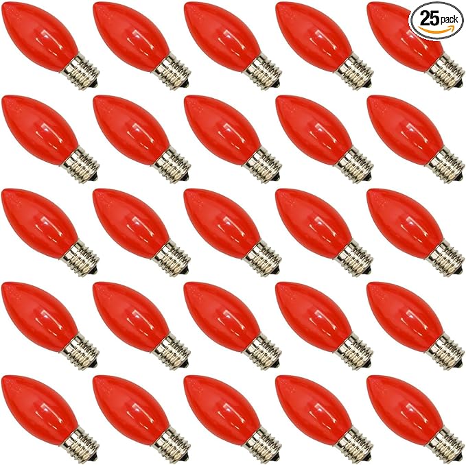 GOOTHY 25 Pack C9 LED Red Christmas Lights Bulbs, 0.6W Shatterproof Red C9 Replacment Bulbs for Christmas Outdoor Patio String Lights, LED E17 Base Bulb, Night Light Bulbs, Dimmable