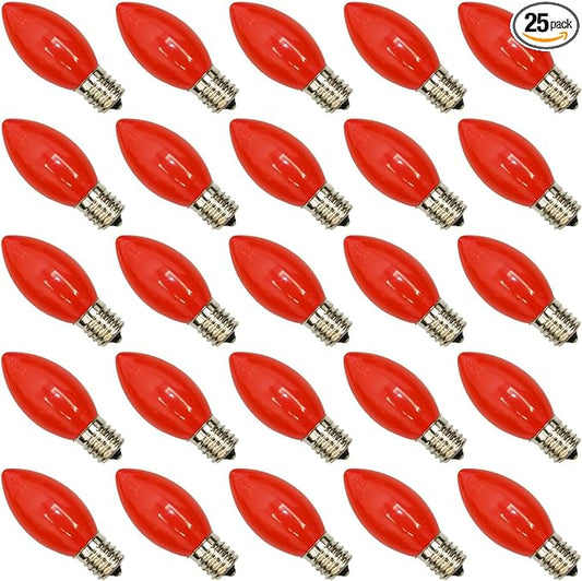 GOOTHY 25 Pack C9 LED Red Christmas Lights Bulbs, 0.6W Shatterproof Red C9 Replacment Bulbs for Christmas Outdoor Patio String Lights, LED E17 Base Bulb, Night Light Bulbs, Dimmable