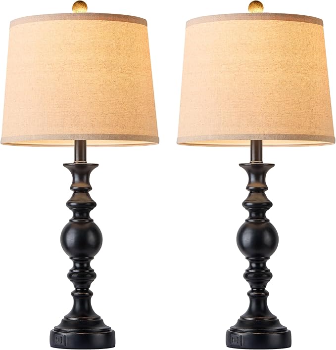 Farmhouse Lamp for Bedroom Set of 2, Table Lamp for Nightstand with Dual USB Charging Ports, 28" Table Lamps for Living Room, Bulb Not Included
