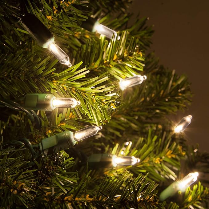 50 Cool White Christmas Tree Lights T5 LED, 25.5 ft Green Wire Indoor/Outdoor Commercial Grade Mini String, Holiday and Party Lighting