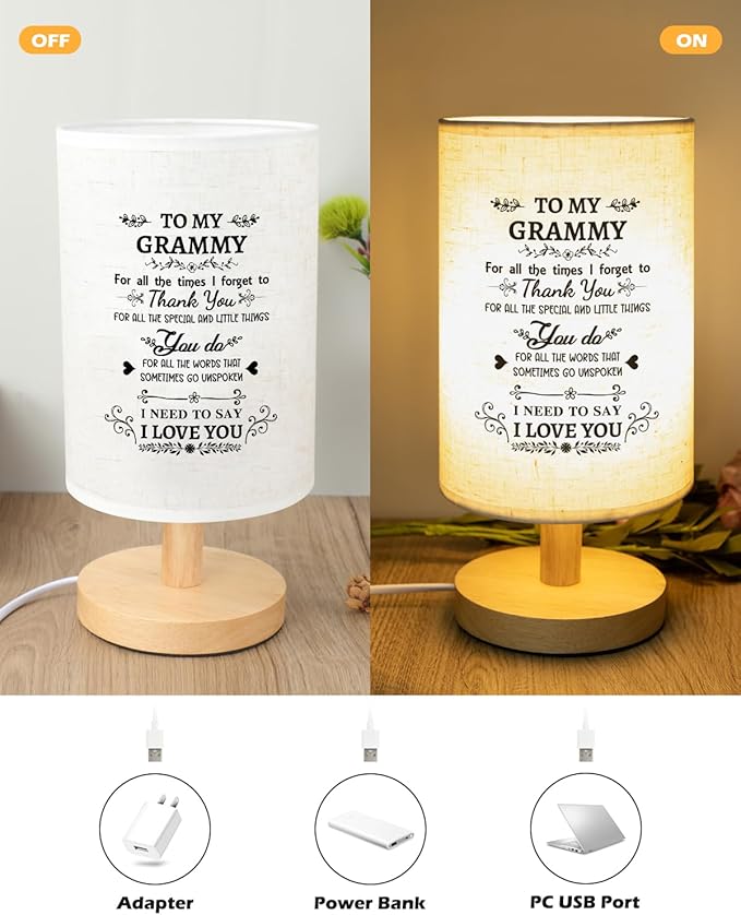 Gifts for Grammy from Grandkids, Grammy Birthday Gifts Fabric Lamp, Birthday Gift for Gramma Table Lamp with Wooden Stand Unique Gramma Gift