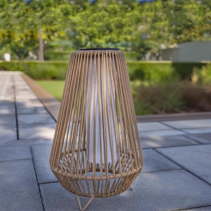 EcoGreen Rocket Floor LED Solar Rattan Lamp – 11.81 * 18.5 Inch Anti Rust Steel Frame with Weaving &Built-in Lights, Warm Glow, 8H Runtime, Solar-Powered Light for Garden & Patio – Single Pack/Large