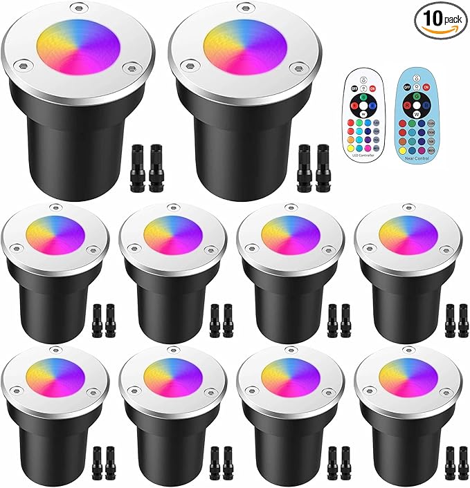 Low Voltage Landscape Lighting - 6w Landscape Lights with Color Changing, 12V-24V Waterproof Outdoor In-Ground Lights for Yard Garden (RGB, 10 pck)