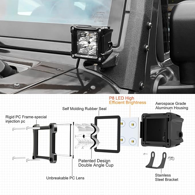 Auxbeam FA Series Spot Beam LED Pod Lights, 3 Inch 40W Cube Offroad Spot Light, with DT Wiring Harness, Driving Auxiliary Ditch Lights, for Truck ATV UTV Jeep Car, Pair