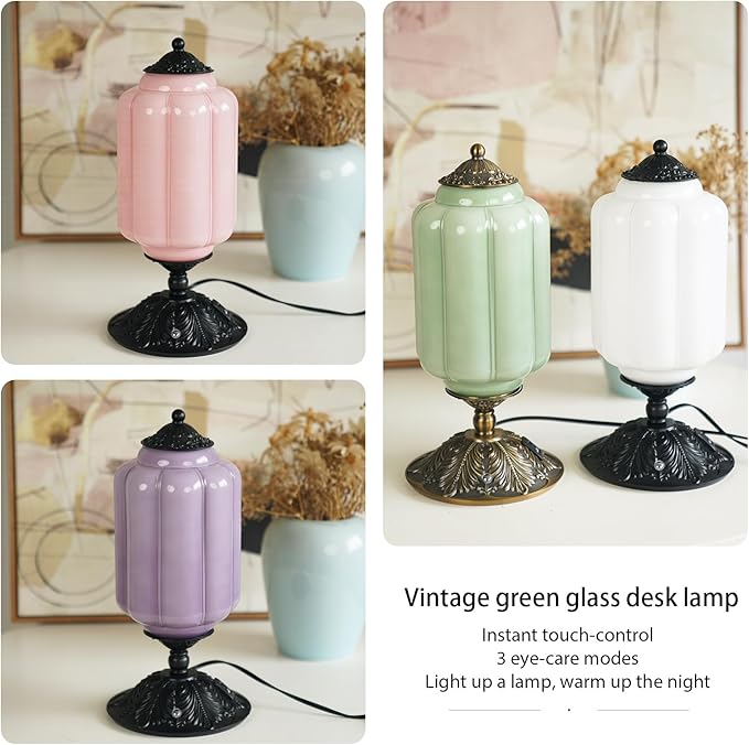 Vintage Milk Glass Touch Table Lamp, Elegant white Glass Bedside Desk Lamp 3 Way Dimmable with USB C+A Charging Ports - Bedroom Nightstand & Living Room Essential, 4W Bulb Included (white, 6.5)