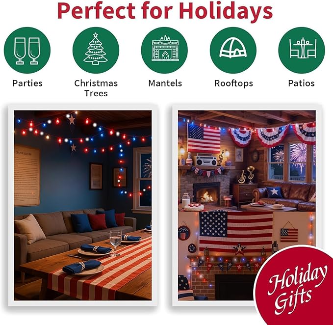 LAMPHOME 165ft 500 LED Red White and Blue Patriotic String Lights, 16 Modes Red White Blue Lights Plug in, 4th of July Lights Outdoor for Independence Day Memorial Day 4th of July Decoration