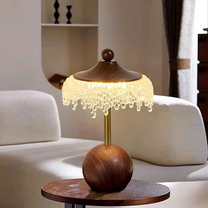 LIGHTLAND Water Drop Table Lamp, 7.9 * 13 Inch Crystal Acrylic Bedside Light for Study Room, Bedroom, Living Room