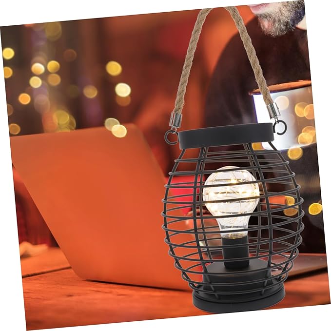 TEHAUX Vintage Basket Table Lamp Rechargeable Cordless Led Lantern Sturdy Portable Night Light for Bar Ktv Rustic Decorative Fixture