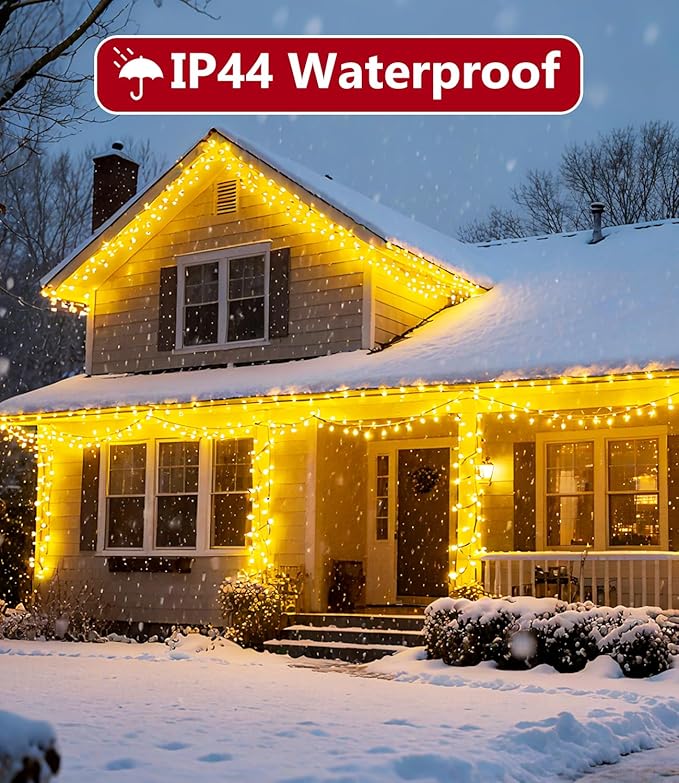 49FT 1000LED Warm White Christmas String Lights Outdoor with 8 Modes, IP44 Waterproof Plug in Christmas Tree Light Cluster Lights for Christmas, Patio, Garden, Indoor Outdoor Decor