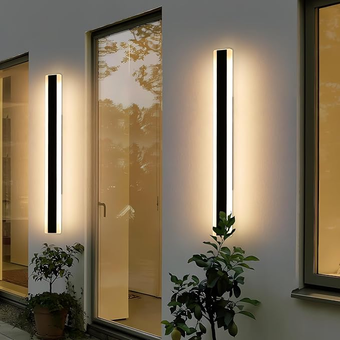 Mikeru 2Pack 47inch Outdoor Wall Light Fixtures, 3000/4500/6000K 3 Color Modern Black Linear Wall Lights Front Porch Light Wall Mounted Led Lighting for Basement, Shop,Garage Non-Dimmable
