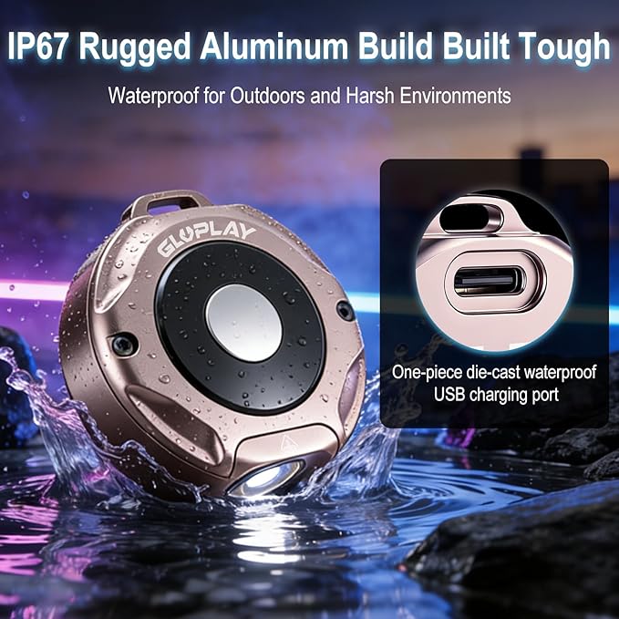 G1 Mini Keychain Flashlight Rechargeable,Small Powerful EDC Pocket Flashlight with White & RGB Side Light,Magnetic,Carabiner Clip,IP67 Waterproof Aluminum LED for Camping & Hiking(Rose Gold)