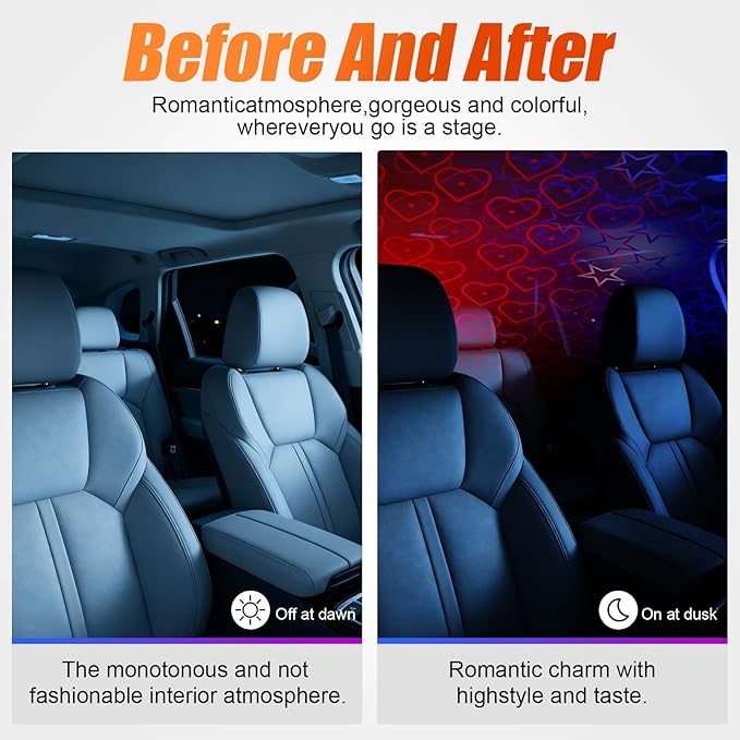 VIHOSE 2 Pack Valentine's Day USB Star Projector Night Light Adjustable Romantic Projector Car Interior Roof Lights Portable LED Night Herat Lamp Atmosphere for Valentine Ceiling, Bedroom, Party