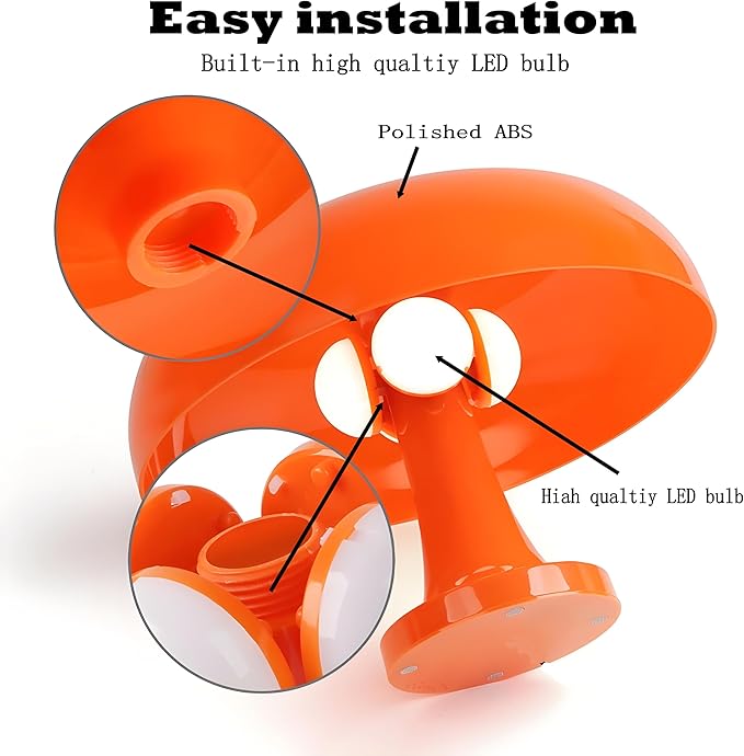 Orange Mushroom Lamp Dimmable Mushroom Table Lamp with 3 Lighting Modes Plug Donut 70s Retro Mid Century Lamp for Room Aesthetic Modern Lighting for Bedroom Living Room Home Decor & Gifts