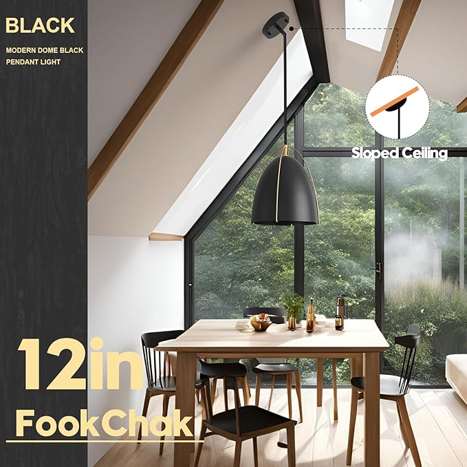Black Dome Pendant Light 3 Light Socket Large Pendant Light Fixture with Adjustable Pendant Rod 12in Black Gold Pendant Lighting for Kitchen Island Dining Room Kitchen Sink, E26