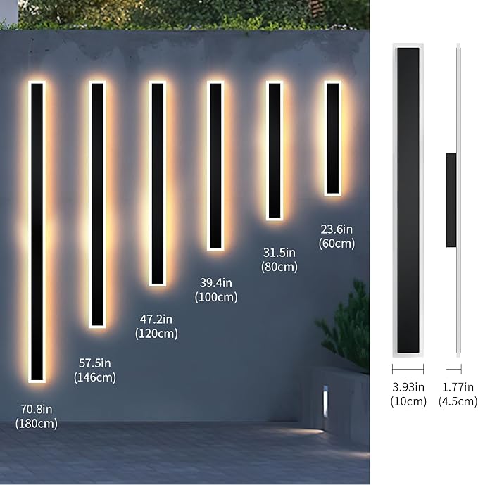 2 Pcs Modern Outdoor Wall Lights 31.5inch Dimmable 3000K-6000K with Remote Control Waterproof IP65 Exterior Long Wall Sconce for House Garage Patio