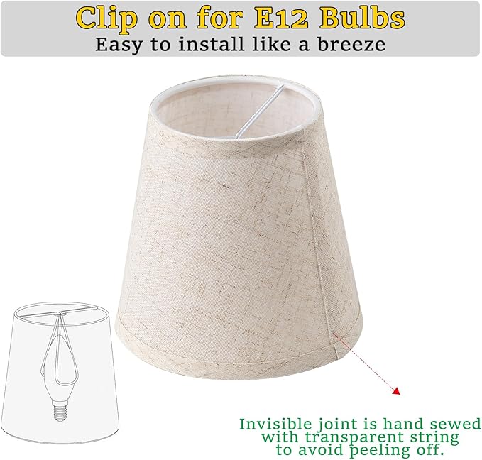 5 Pack Beige Chandelier Shades, 4" Top x 6" Bottom x 6" High Barrel Lamp Shade, 4.0x6.0x6.0 Inch Linen Fabric, Perfect Fit for 5-Light Pendant Light Wall Sconce, Clip On Bulb E12 Socket(Large Size)