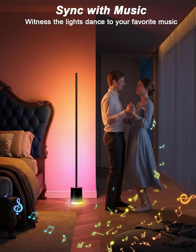 Smart LED Floor Lamp with Speaker & White Noise, RGBWWIC Standing Corner Lamp Work with Alexa Google Assistant, Music Sync, App Control,AI Recognition DIY Ambient Lighting for Bedroom Living Game Room